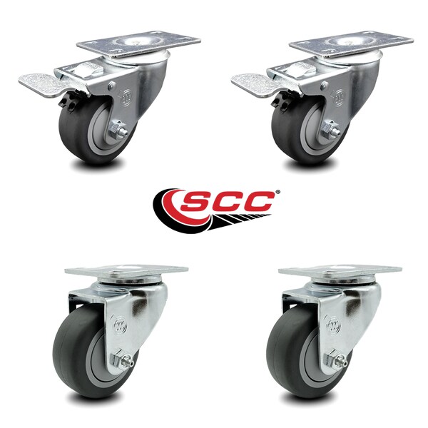 Service Caster 3.5 Inch Thermoplastic Rubber Swivel Top Plate Caster Total Lock Brake SCC, 2PK SCC-TTL20S3514-TPRB-2-S-2 - main